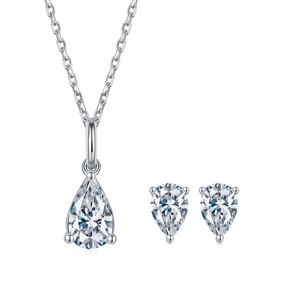 Classic pear shaped S925 silver plated platinum Moissanite diamond pendant earring set